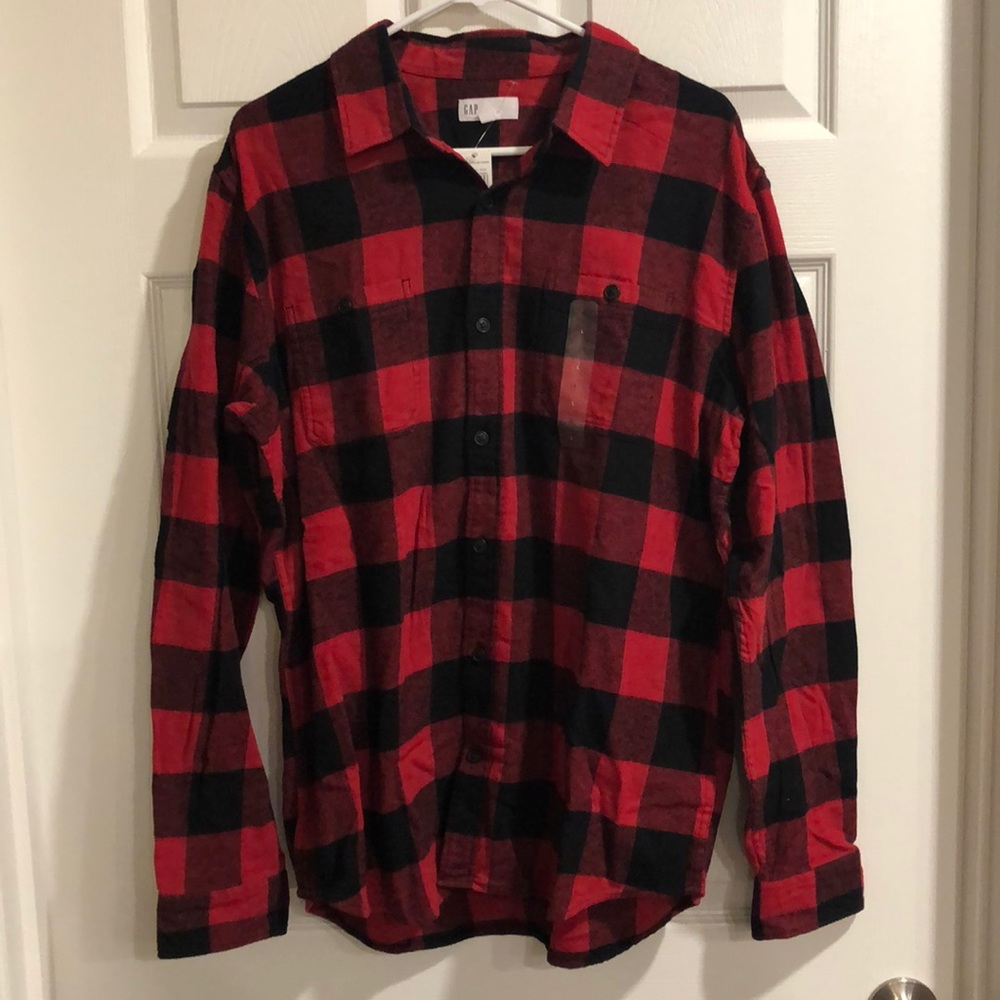 Men’s red buffalo print long sleeve button down